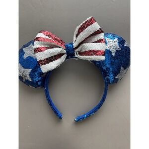 Disney Minnie Mouse Red White Blue Sequin Ears 4th Of July Headband 0571